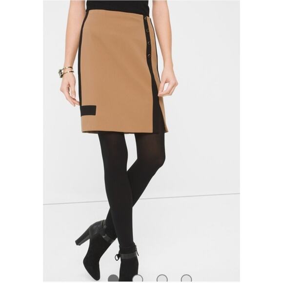 WHITE HOUSE BLACK MARKET Tan & Black Colorblock Skirt // 2 - Picture 11 of 12